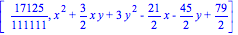 [17125/111111, x^2+3/2*x*y+3*y^2-21/2*x-45/2*y+79/2]